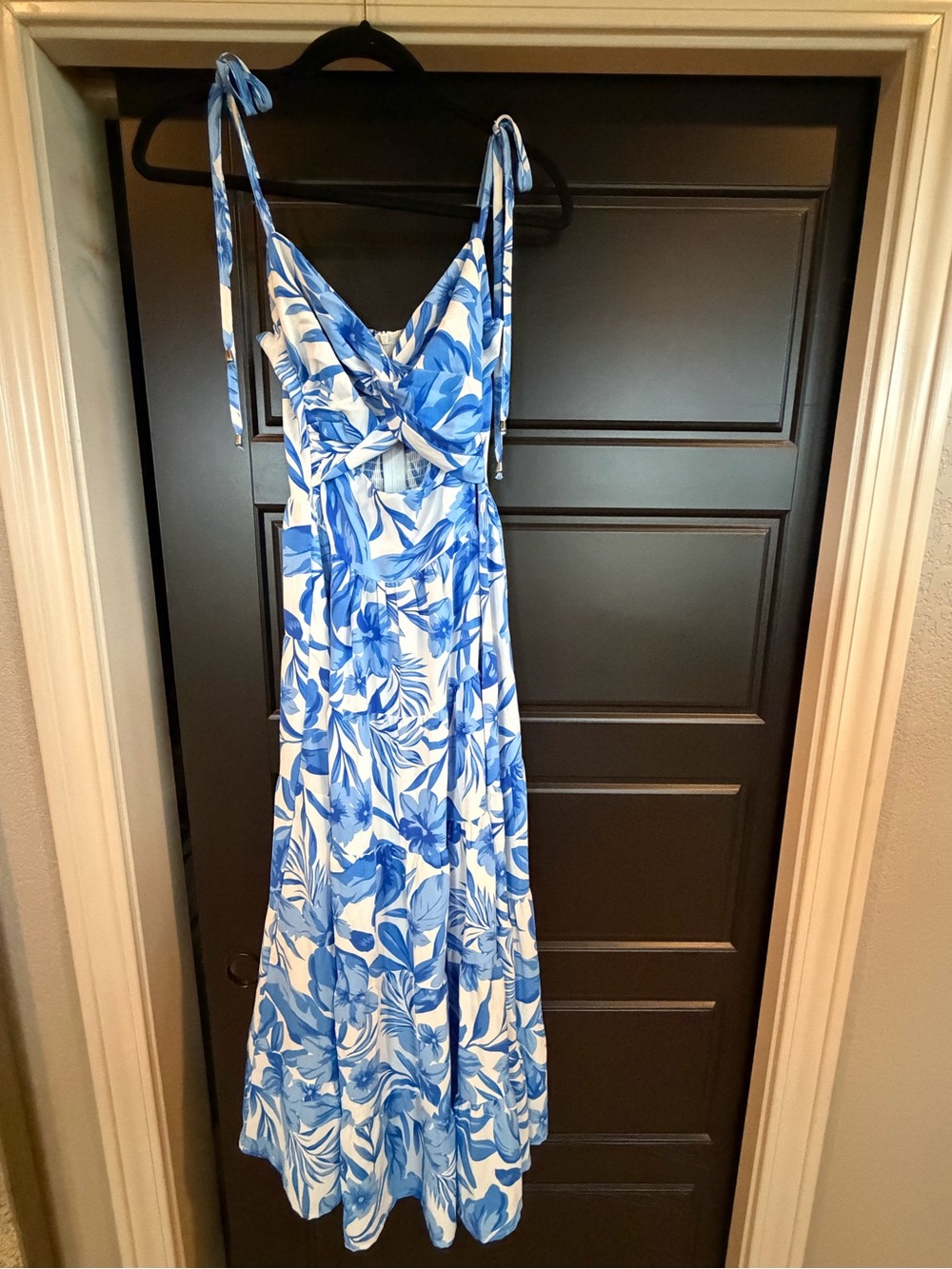 Petal & Pup White and Blue Floral Tie-Shoulder Midi Dress